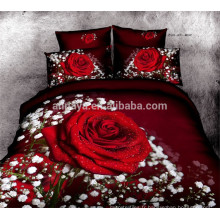 Couvre-lit 100% coton 3D Red Rose Design Literie Set Chine Wholesale